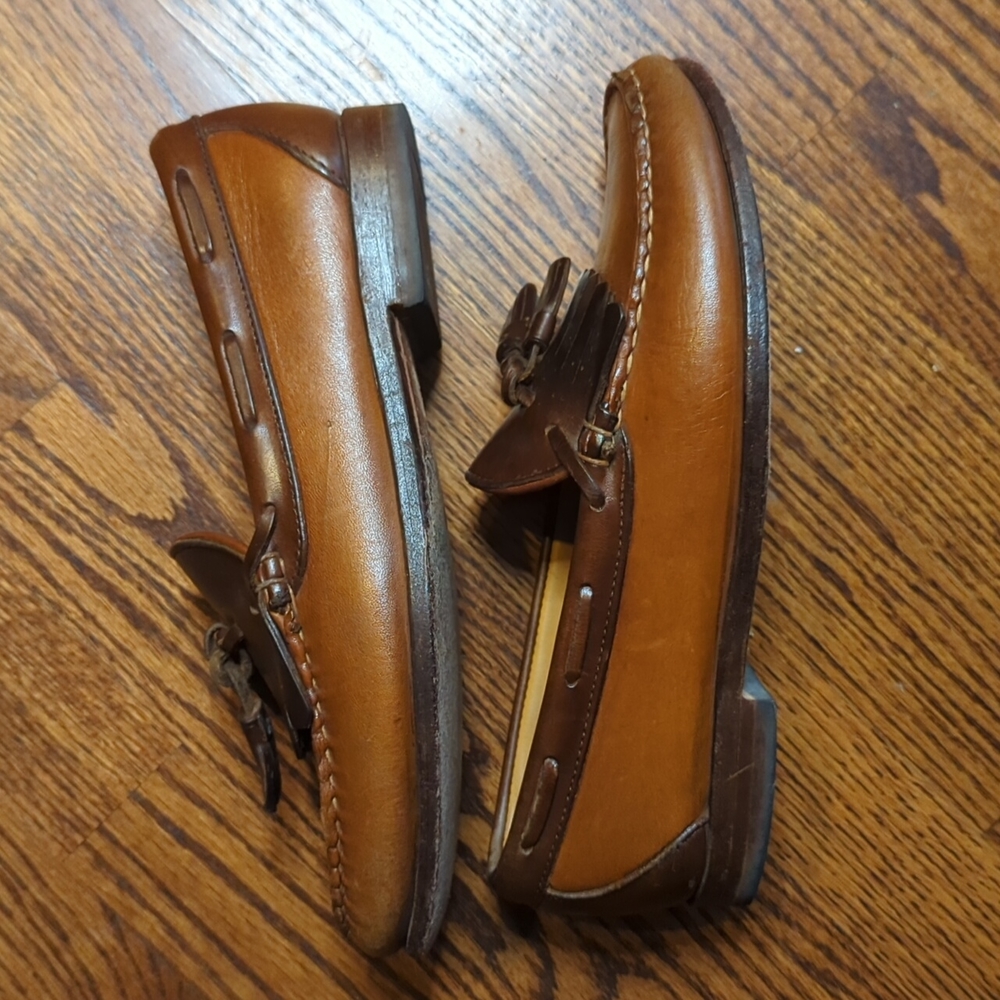 Allen Edmonds "Orland" classic two tone brown tassel leather moccasins sz 7.5 - Picture 5 of 7